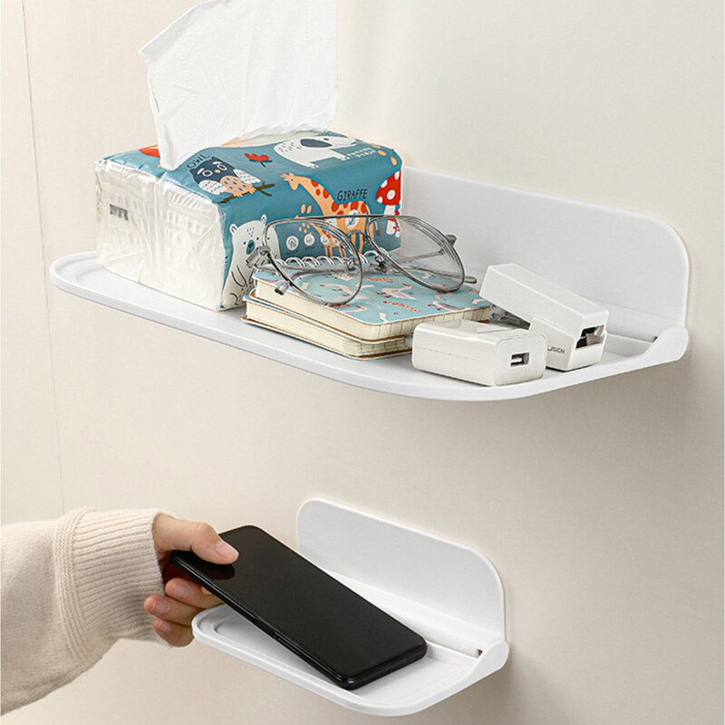 Foldable Wall Shelf Punch-Free Wall-mounted Plastic Floating Shelf  Household