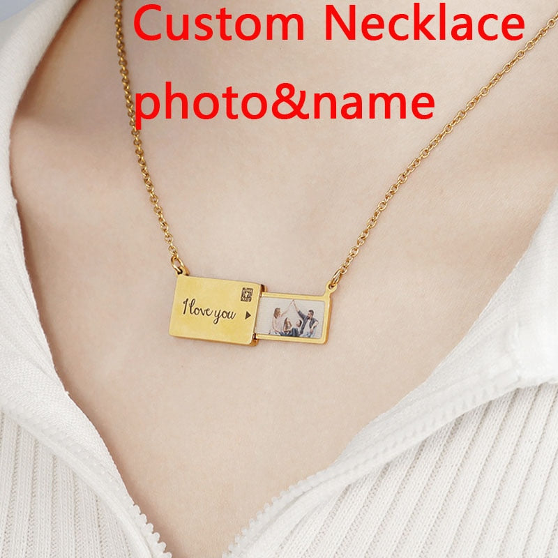 Custom Photo Necklace Love Lettering Valentine's Day Gift Diy Envelope