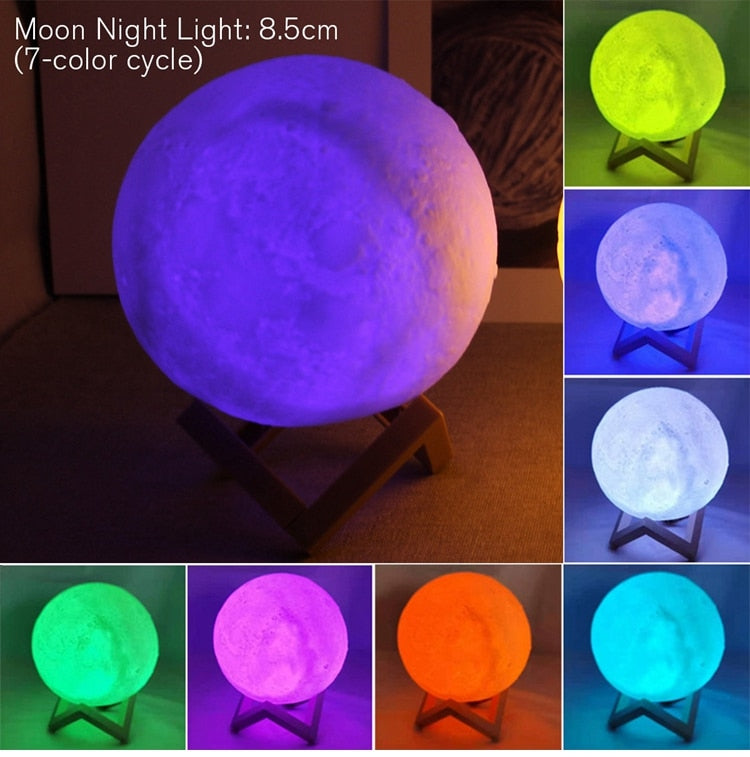 8cm Moon Lamp LED Night Light Battery Powered With Stand Starry Lamp