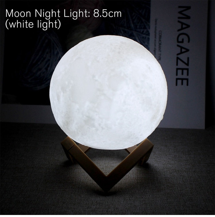 8cm Moon Lamp LED Night Light Battery Powered With Stand Starry Lamp