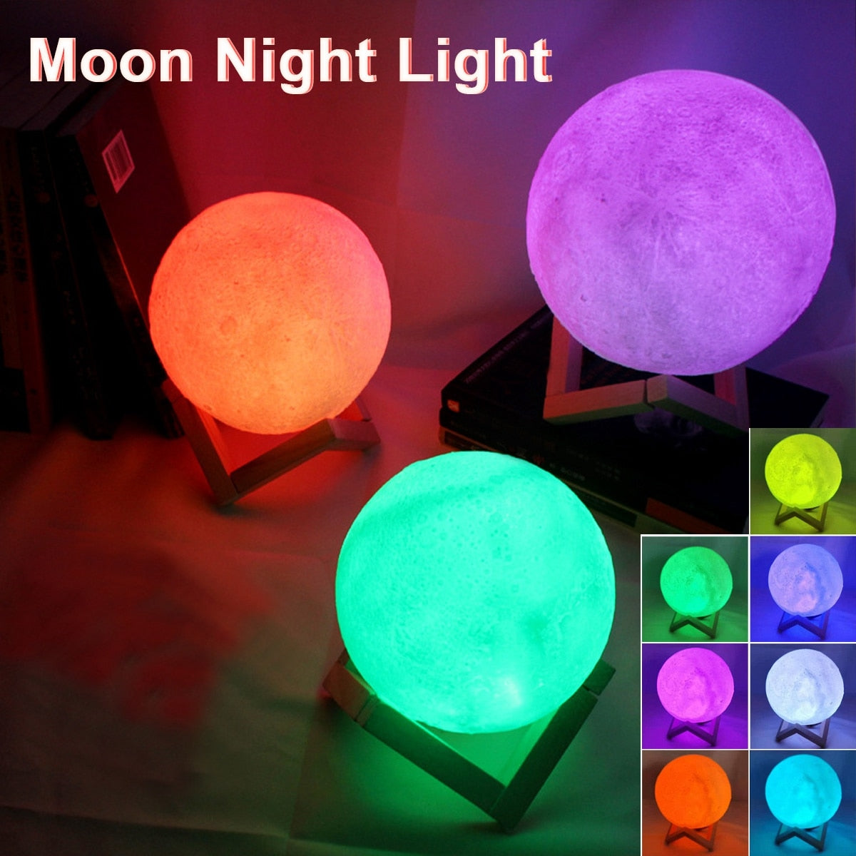 8cm Moon Lamp LED Night Light Battery Powered With Stand Starry Lamp